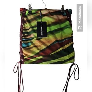PrettyLittleThing Lime Abstract Mini Skirt Sz 4